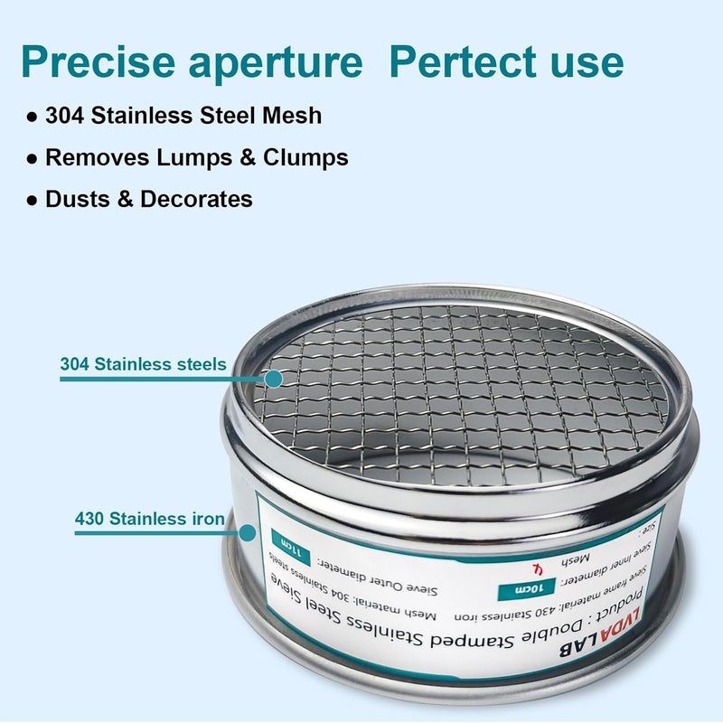 LVDALAB 304 Stainless Steel Mesh Lab Sieve, 4 Mesh(4.75mm) Aperture Test Sieve, 4inch(10cm) Economy Standard Analysis Sample Test Sieves for Industrial Laboratory Homes - Image 2